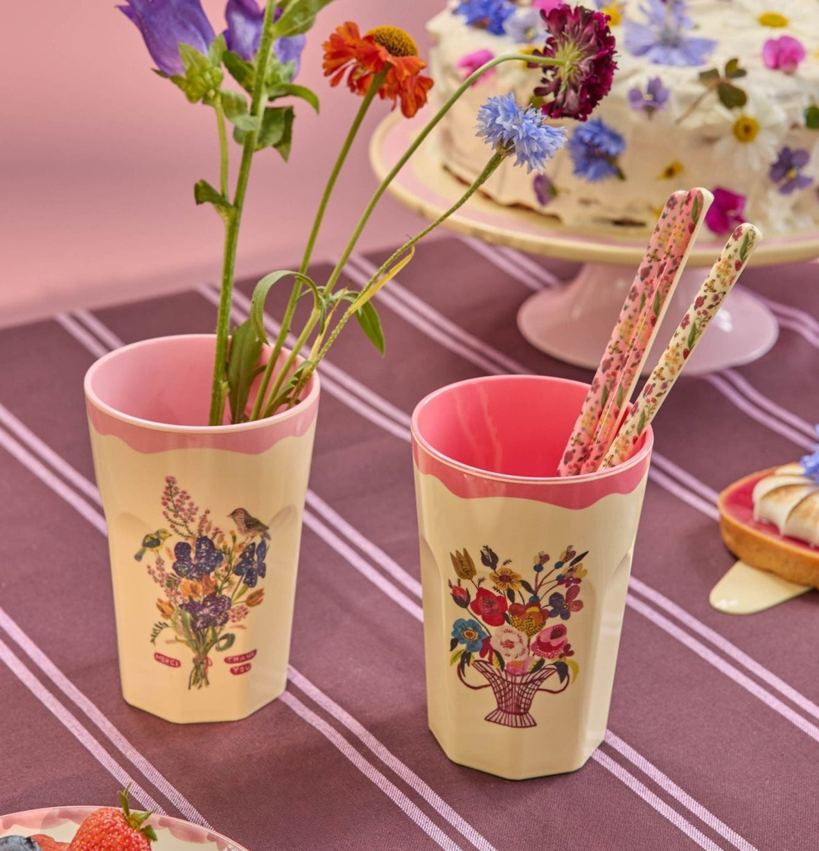 Melaminmugg 2-Pack Pink - Nathalie L'ete Print Rice Melaminmuggar Lattemuggar i melamin Melaminkoppar