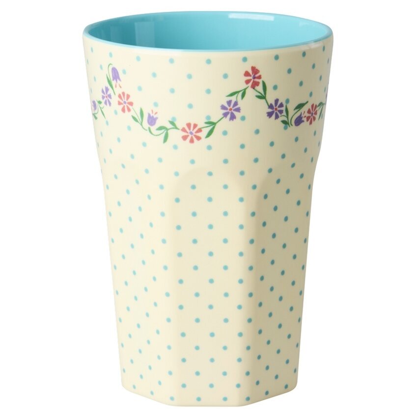 Mugg Latte Dots and Flowers Print Rice Melaminmuggar Lattemuggar i melamin Melaminkoppar