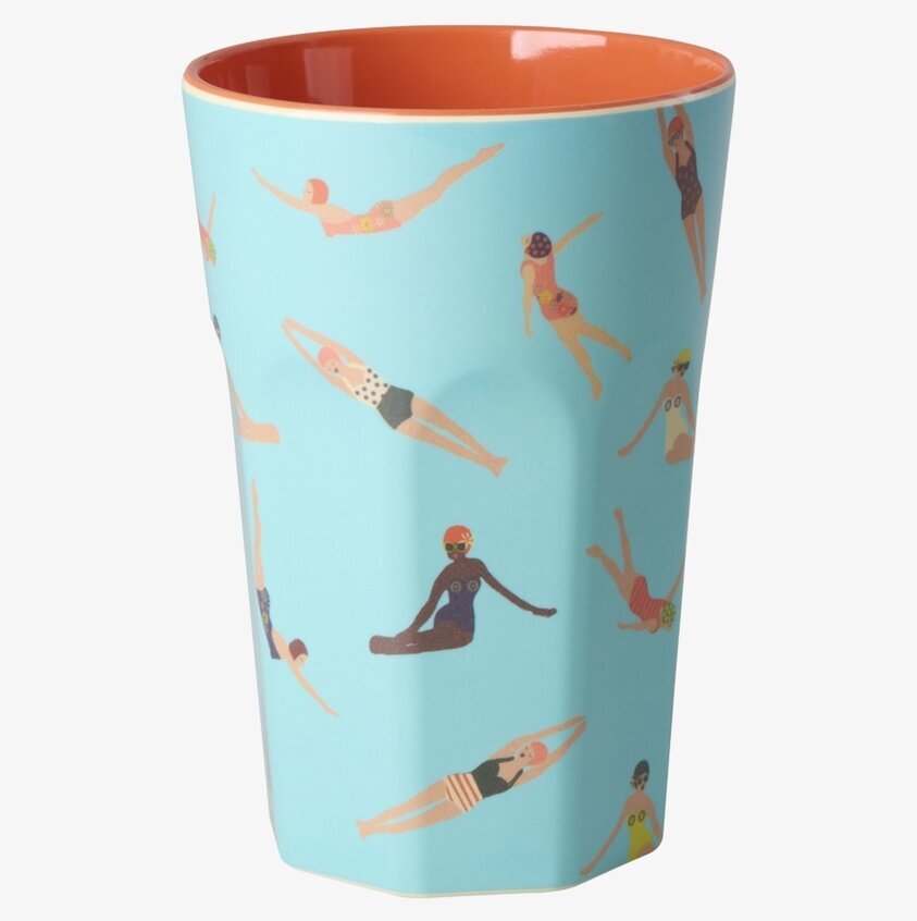 Mugg Latte Retro Swimster Print Rice Melaminmuggar Lattemuggar i melamin Melaminkoppar
