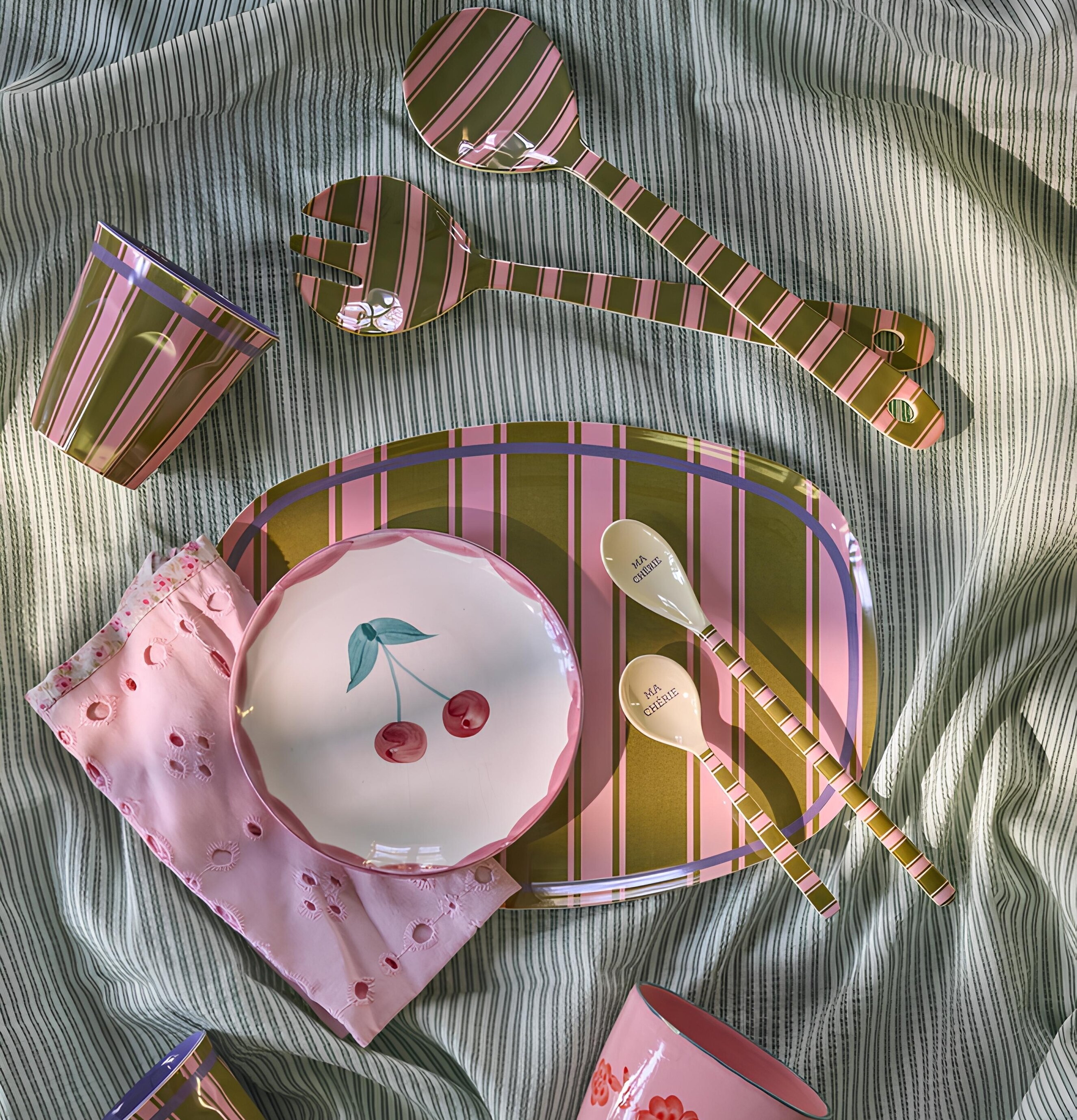 Melaminmugg Stripe Delight Print Rice Melaminmuggar Lattemuggar i melamin Melaminkoppar