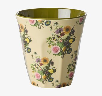 Foto: Melaminmugg med retro blomsterprint, olivgrön insida