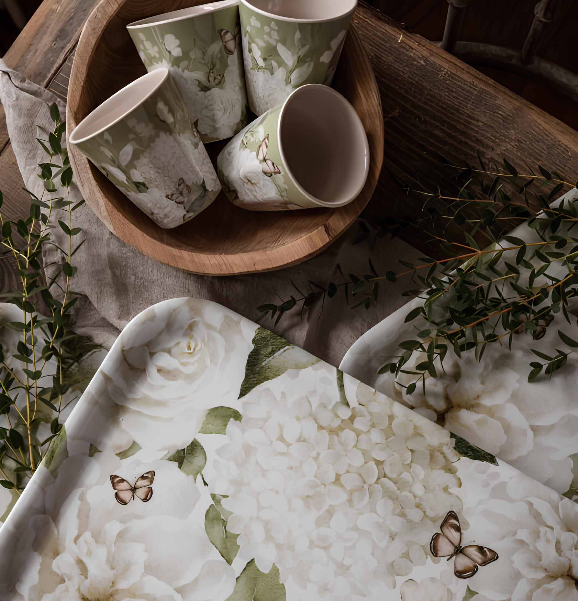 Mugg Hortensia & Butterflies - Majas Cottage Melaminmuggar Lattemuggar i melamin Melaminkoppar