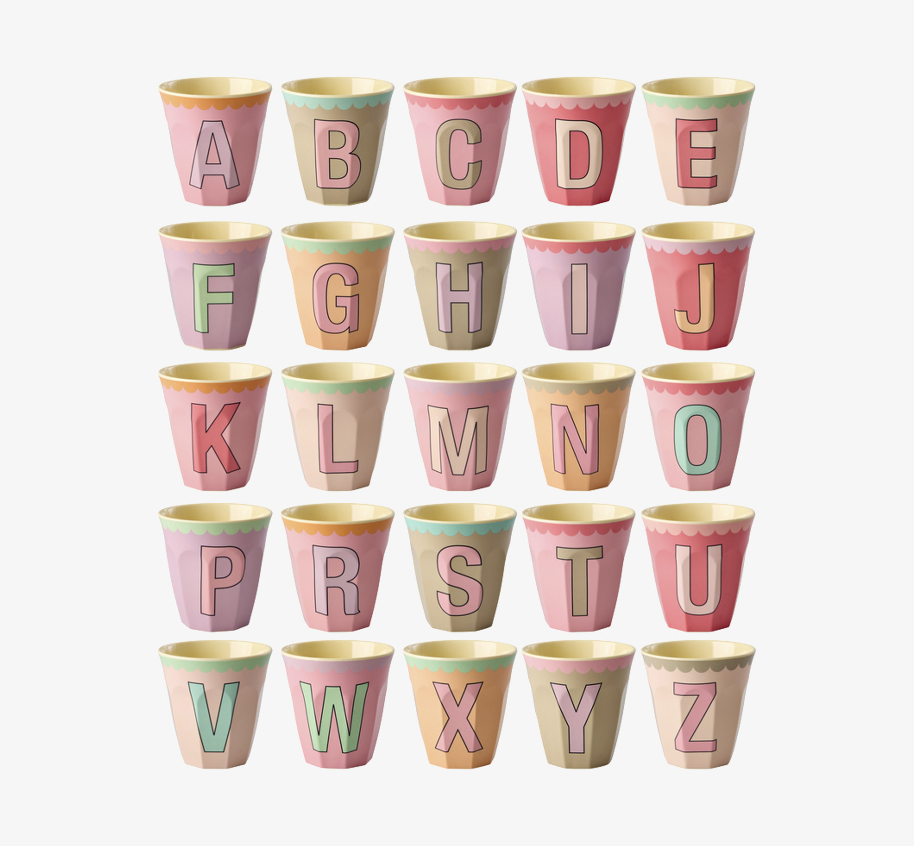 Melaminmugg Alphabet Vintage Pink Rice Melaminmuggar Lattemuggar i melamin Melaminkoppar