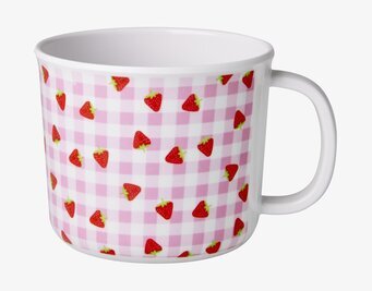 Baby Cup Gingham & Strawberry från Rice med rutmönster och jordgubbar