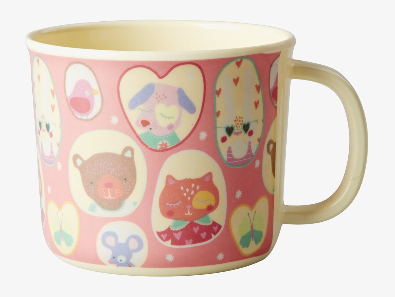 Baby Cup Happy Camper från Rice med djurmotiv och pastellfärger