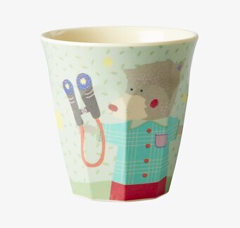Barnmugg Happy Camper Print från Rice med nallebjörnsmotiv