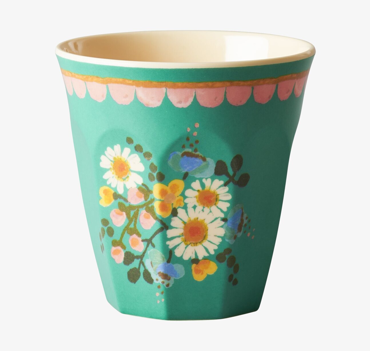 Mugg Jade Flower Print från Rice med blommor och rosa kant