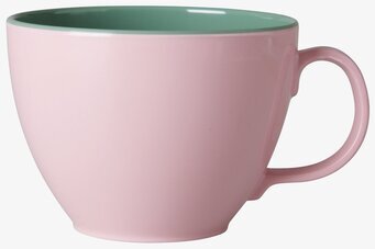 Melamin Jumbomugg Rosa/Oliv från Rice mot vit bakgrund