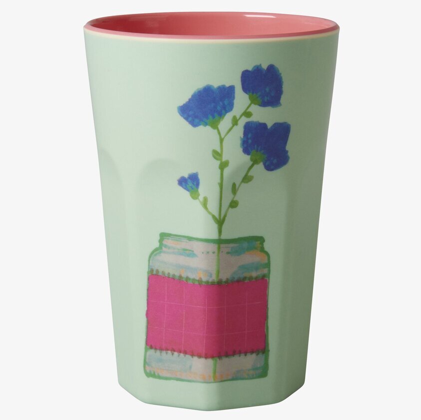 Mugg Latte Flower Prints Grön från Rice med blommotiv