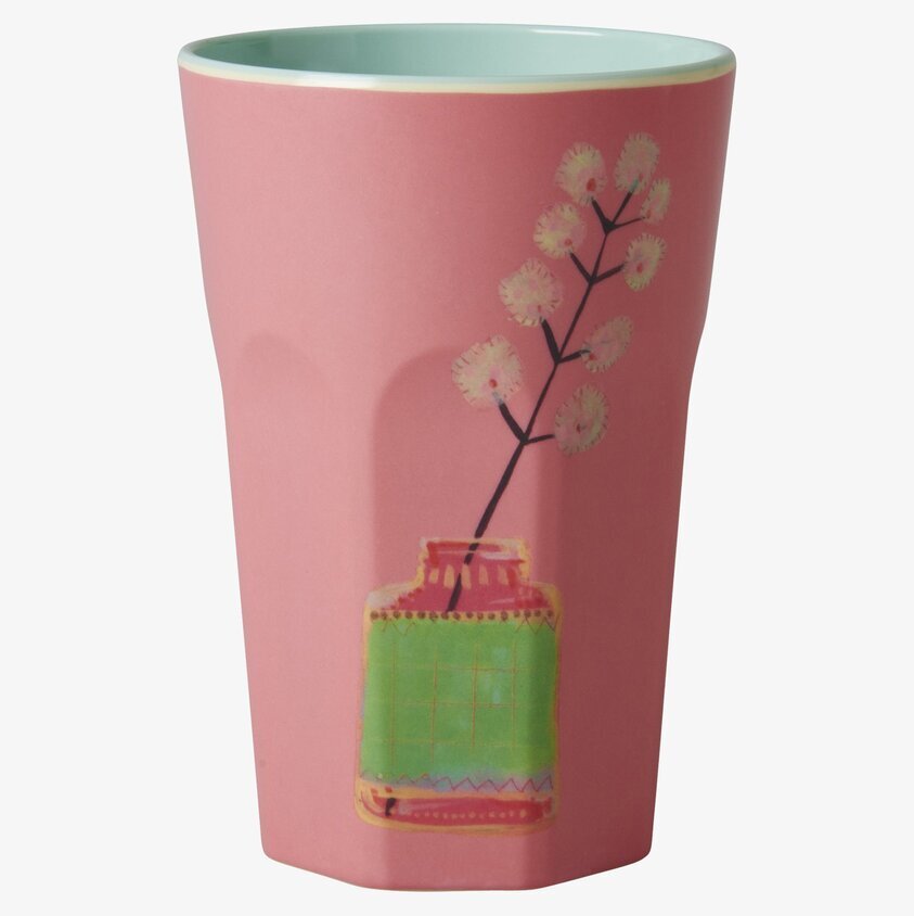 Mugg Latte Flower Prints Rosa från Rice med blommönster