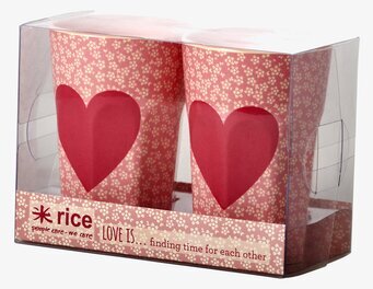 Mugg Latte Heart Print 2-Pack från Rice i plastförpackning