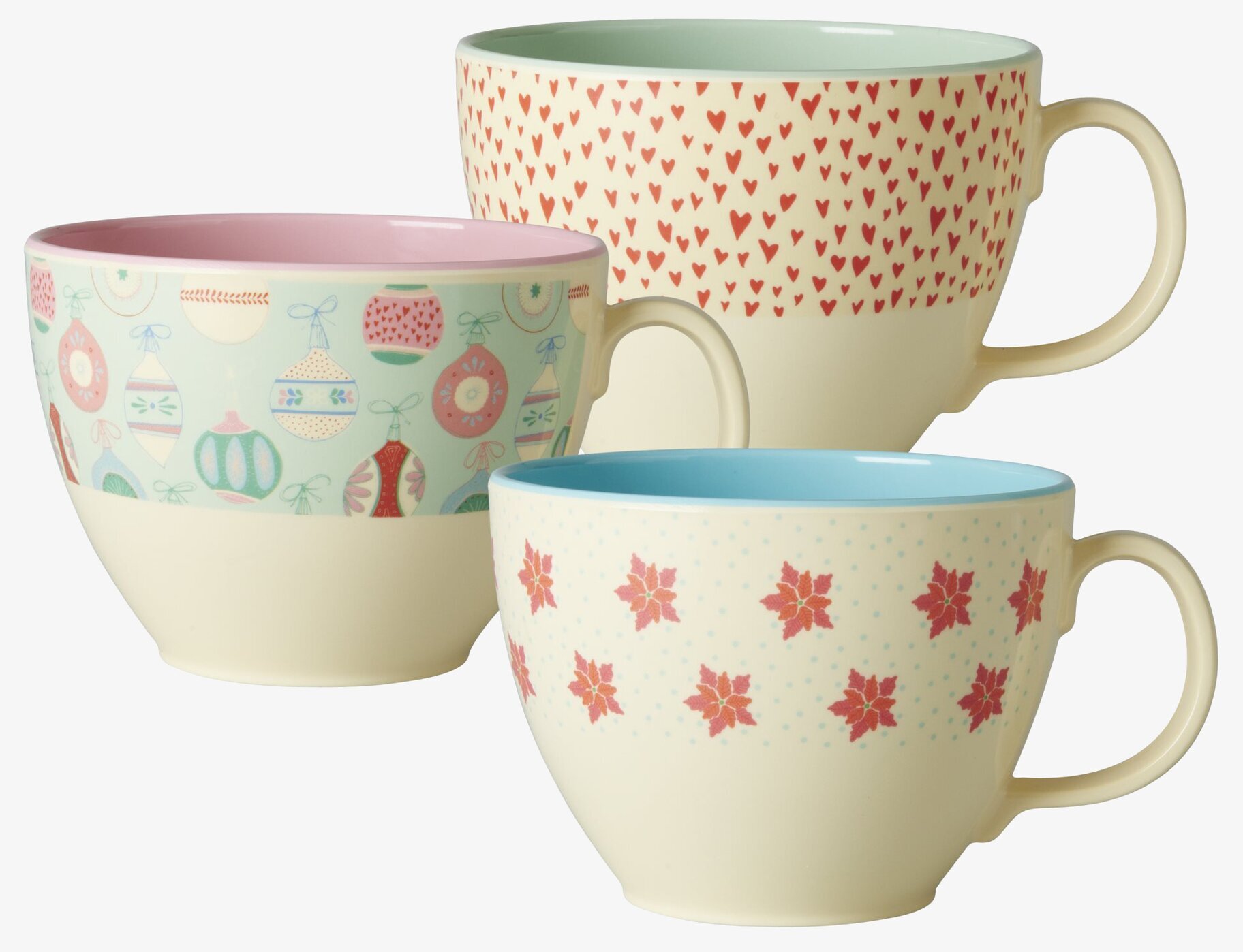 Melamin Jumbomugg Hjärtan från Rice i tre olika mönster