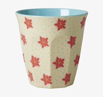 Mugg Blommor från Rice med röda julstjärnor och turkos insida
