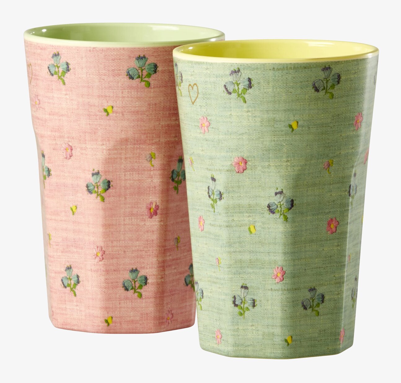 Mugg Latte Raffia Print 2-Pack från Rice med blommönster