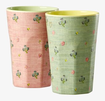 Mugg Latte Raffia Print 2-Pack från Rice med blommönster