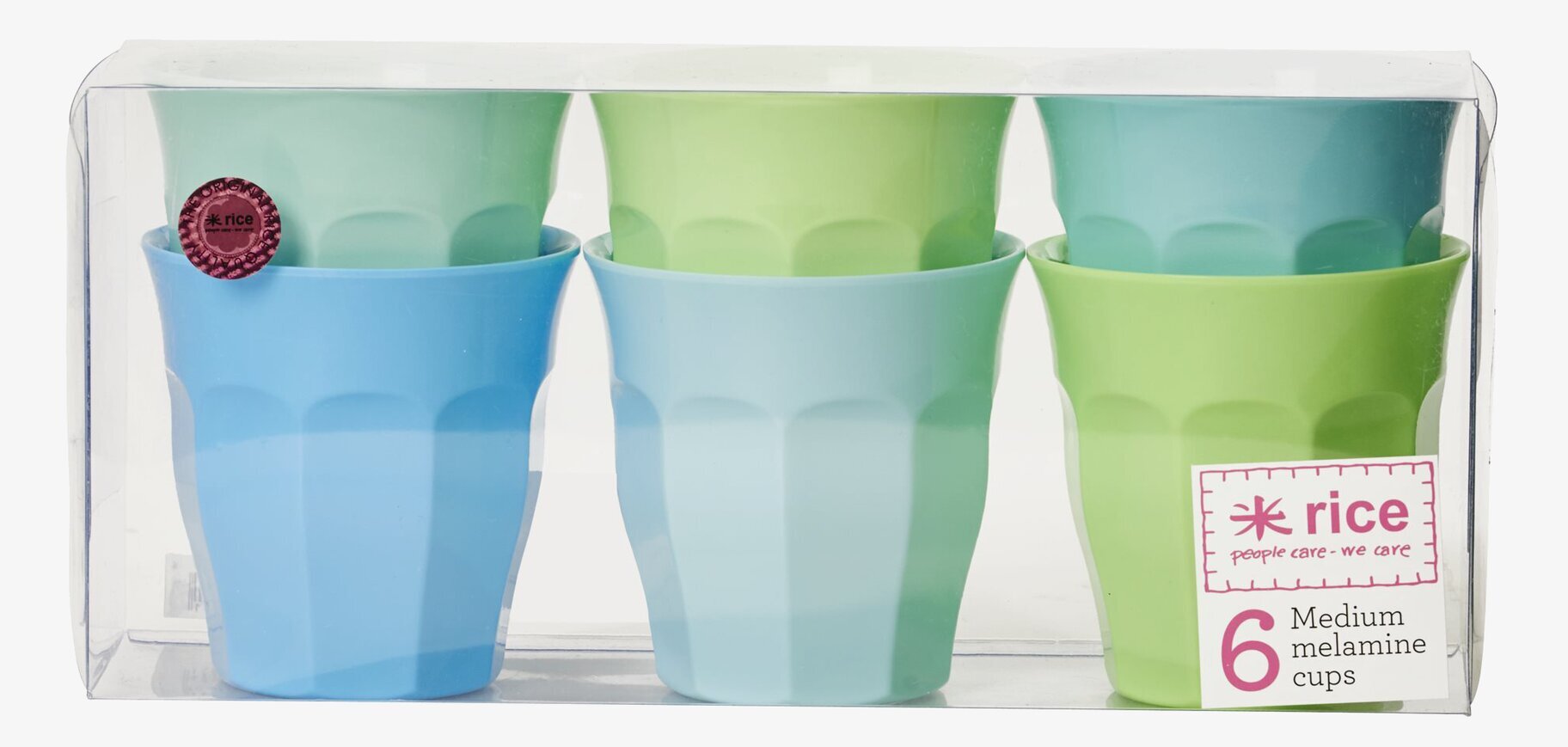 Muggar Blå/Grön Medium från Rice, sex melaminmuggar